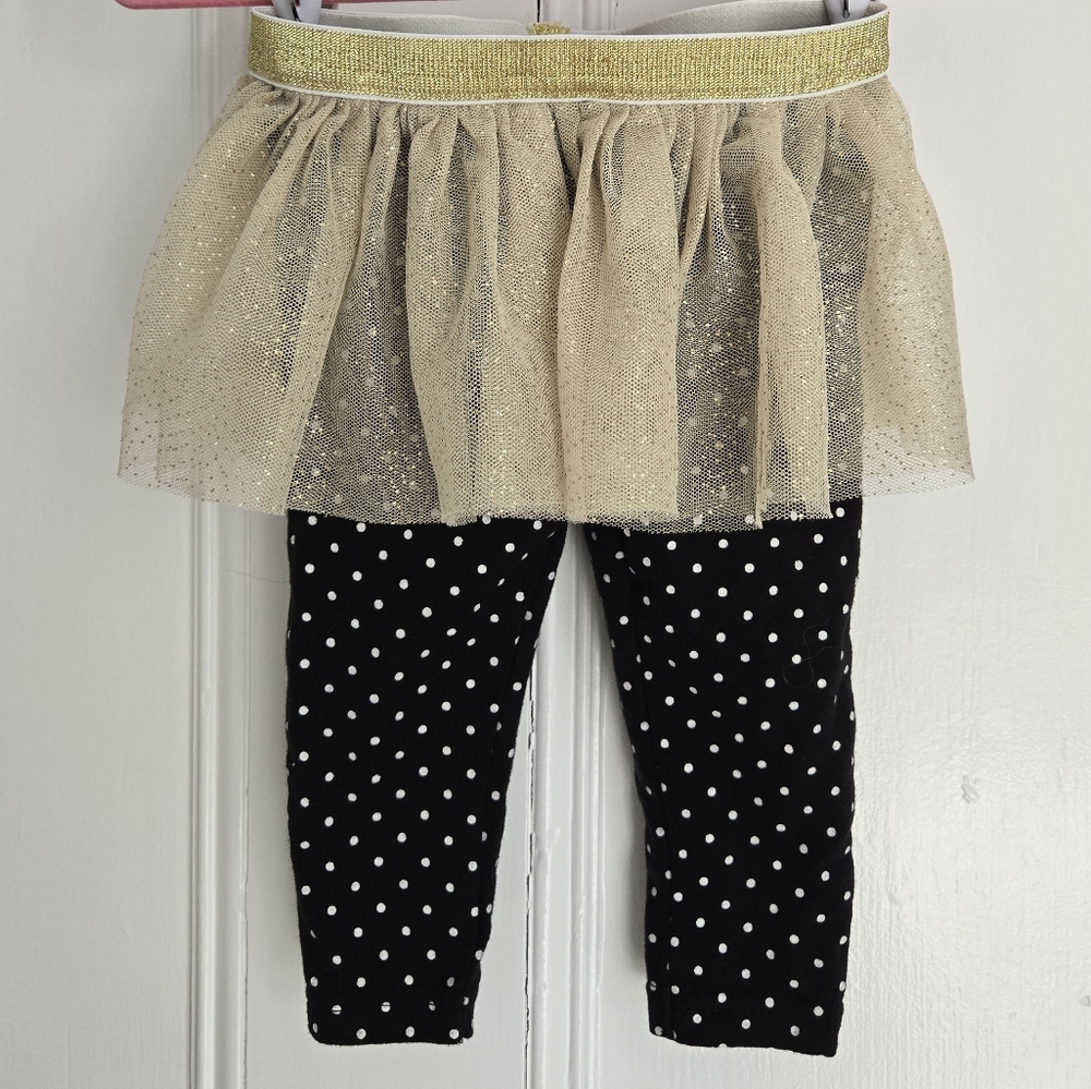 Glittering Gold Tutu w/ Black Polka Dot Leggings by Baby Essentials (9 months)